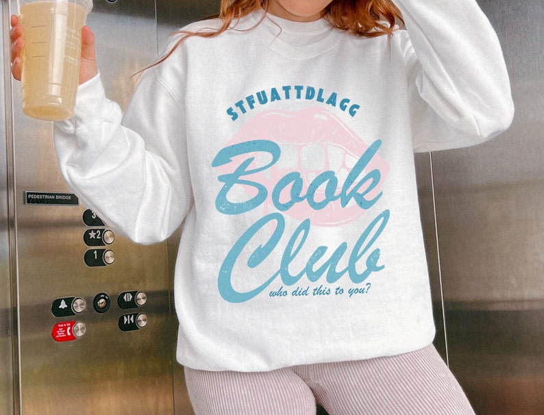 white gildan sweatshirt stfuattdlagg crewneck sweatshirt. bookish smut sweatshirt. retro bookish sweater.