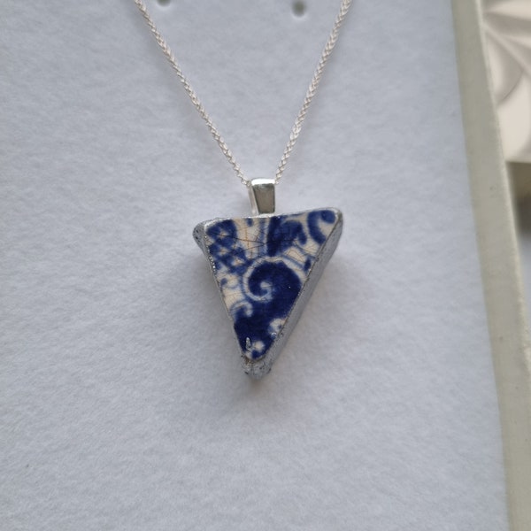 SEA POTTERY NECKLACE.  handmade pendant. Sterling Silver chain ceramic jewellery. Upcycled repurposed recycled River Pottery Unique Jewelry