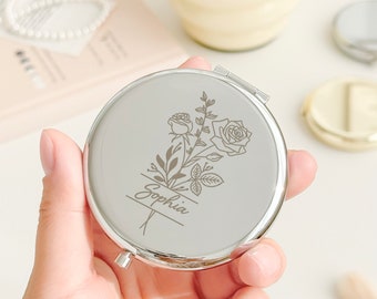 Personalized Compact Mirror, Custom Name Gift, Bridesmaid Gifts, Bridal Shower Gifts, Wedding Gifts, Engraved Pocket Mirror for Mother