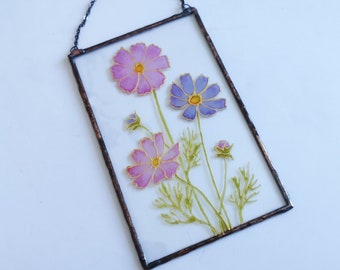 Vitrail de fleurs Cosmos attrape-soleil, peinture sur verre, décoration suspendue, idée cadeau pour la fête des mères