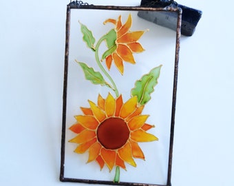 Sunflower Sun Catcher Stained Glass Suncatcher Flower Window Decor Glass Painting on Glass Mothers Day Gift from Son Sunflower Gift