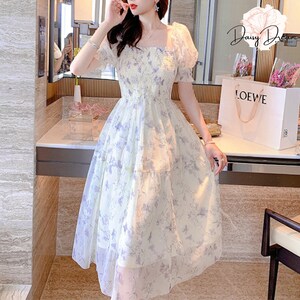 White Chiffon Women Short Sleeve Dress | Floral Printed Design | Ladies Fashion Clothes