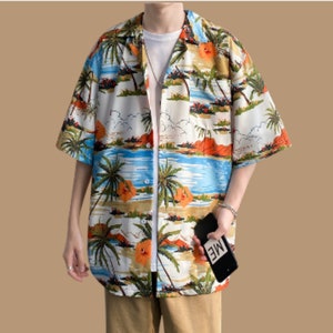 Short Sleeve Tops Comfortable Floral Print Men's Buttoned Outfit 04
