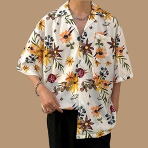 Short Sleeve Tops Comfortable Floral Print Men's Buttoned Outfit 06