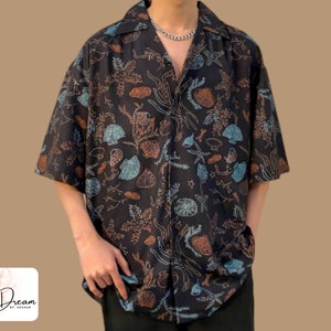 Short Sleeve Tops Comfortable Floral Print Men's Buttoned Outfit 09