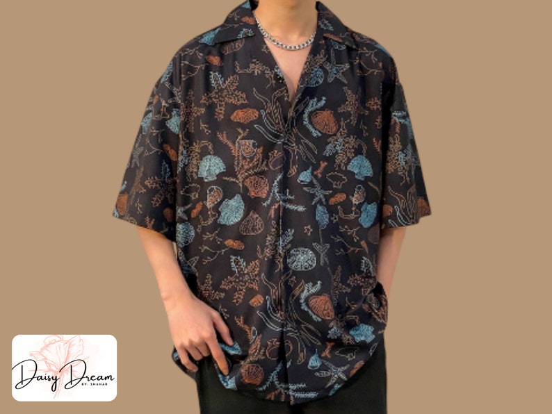 Short Sleeve Tops Comfortable Floral Print Men's Buttoned Outfit 09