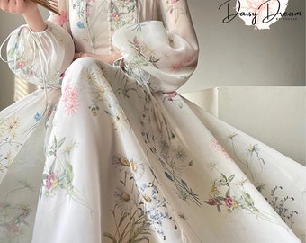 Chiffon Long Sleeve Dress | Floral Print Tulle Prom Attire | Evening Party Midi Dress