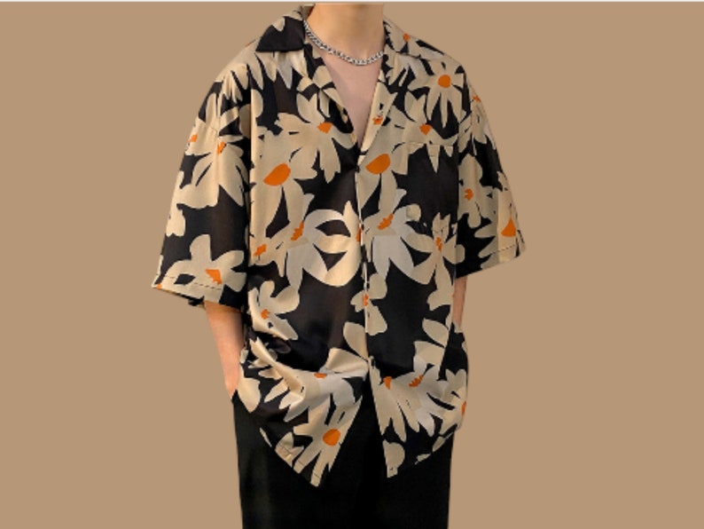 Short Sleeve Tops Comfortable Floral Print Men's Buttoned Outfit 03