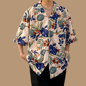 Short Sleeve Tops Comfortable Floral Print Men's Buttoned Outfit image 4