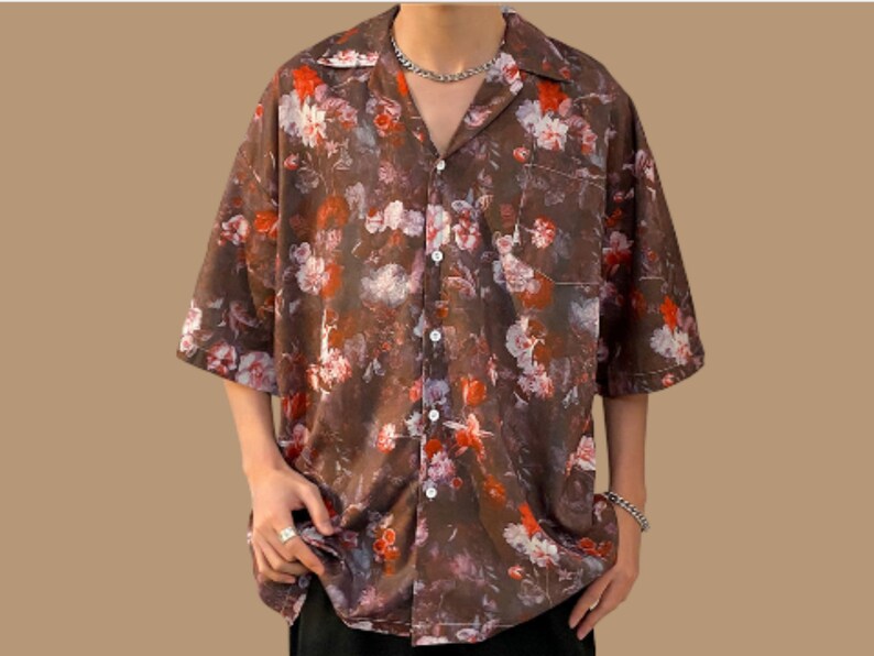 Short Sleeve Tops Comfortable Floral Print Men's Buttoned Outfit 08