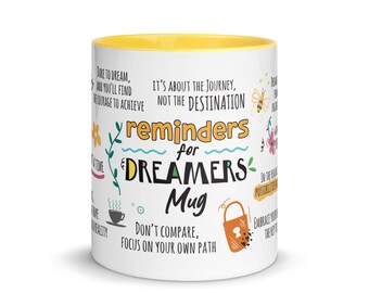 DREAMERS AFFIRMATION Bee Print & Motivational Wildflower MUG, Good Vibes Taza de té inspiradora moderna para regalo