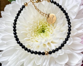 Black Tourmaline Crystal Minimalist Bracelet, Natural Stone Dainty Protection Bracelet |Tourmaline bracelet stainless steel bracelet