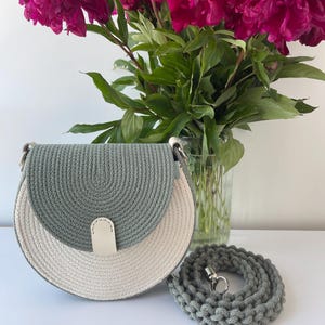Rope bag, crossbody, round bag, shoulder bag, cord bag, handmade bag, sage bags