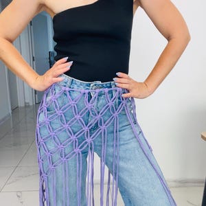 Macrame shawl, Handmade shawl , Mesh shawl, trendy accessory, macrame mesh, macrame belt, purple belt