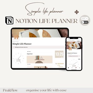 Notion Simple Life Planner Template, All in One, Minimal Aesthetic Notion Dashboard, Simple Life Organizer & Planner
