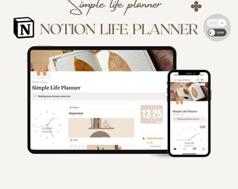 Notion Simple Life Planner Template, All in One, Minimal Aesthetic Notion Dashboard, Simple Life Organizer & Planner