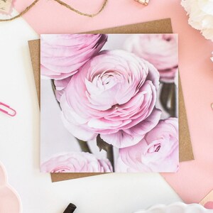 Biglietto di auguri con ranuncolo rosa, biglietto di auguri floreale, biglietto di auguri botanico, biglietto di compleanno floreale, biglietti di auguri vuoti, biglietto di ringraziamento
