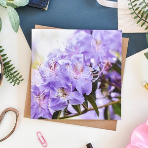 Tarjeta de felicitación con azalea, tarjeta de felicitación con flores de rododendro, tarjetas de felicitación botánicas, tarjeta de cumpleaños con flores, tarjetas de notas en blanco, agradecimiento