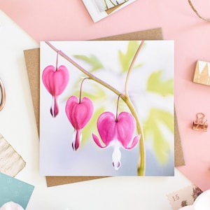Tarjeta de felicitación con corazones sangrantes, tarjeta de felicitación floral, tarjetas de felicitación botánicas, tarjeta de cumpleaños floral, tarjetas de notas en blanco, agradecimiento