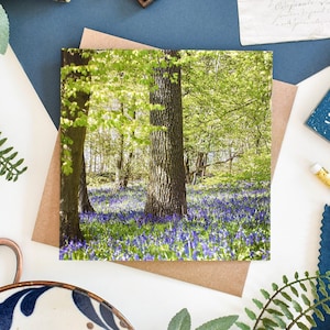 Carte de voeux Bluebell Woodland, carte de voeux campagne britannique, cartes de voeux paysage, carte d'anniversaire, cartes de correspondance vierges