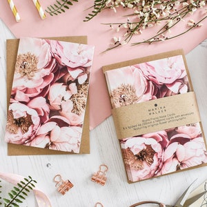 Tarjetas con notas de peonías rosas, tarjetas de felicitación florales, tarjetas de felicitación botánicas, tarjetas de cumpleaños florales, tarjetas con notas en blanco, paquetes de tarjetas múltiples