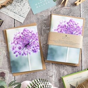 Allium Grußkarten, Blumengrußkarte, Botanische Grußkarten, Blumengeburtstagskarte, leere Grußkarten, Multipack-Karten