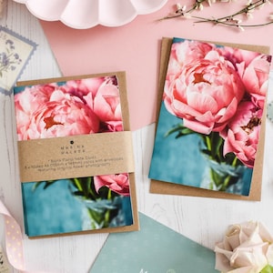 Tarjetas con notas en forma de jarrón de peonías, tarjetas de felicitación florales, tarjetas de felicitación botánicas, tarjetas de cumpleaños florales, tarjetas con notas en blanco, paquetes de tarjetas múltiples