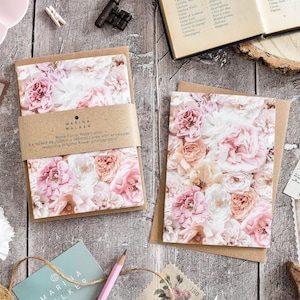 Tarjetas con notas de rosas, tarjetas de felicitación con rosas rosadas, tarjetas en blanco, juego de tarjetas de felicitación con flores, paquete múltiple de tarjetas con notas, juego de tarjetas con flores o tarjetas individuales