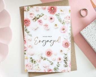 Engagement Card, You're Engaged Greeting Card, Floral Engagement Card, Congratulations On Your Engagement Card, Congrats Card, Gold Foiled