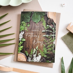Vaderdagkaart, gelukkige Vaderdagkaart, botanische vaderdagkaart, groene kaart voor papa, kaart voor hem, verzilverd