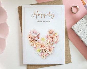 Happily Ever After Card, Floral Wedding Day Card, Engagement Card, Congratulations On Your Wedding Card, Congrats Card, Gold Foiled