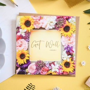 Gute Besserung Karte, Karte mit Blumen, Gute Besserung Karte, Gute Besserung Karte, Karte mit Goldfolie, Gute Besserung Karte