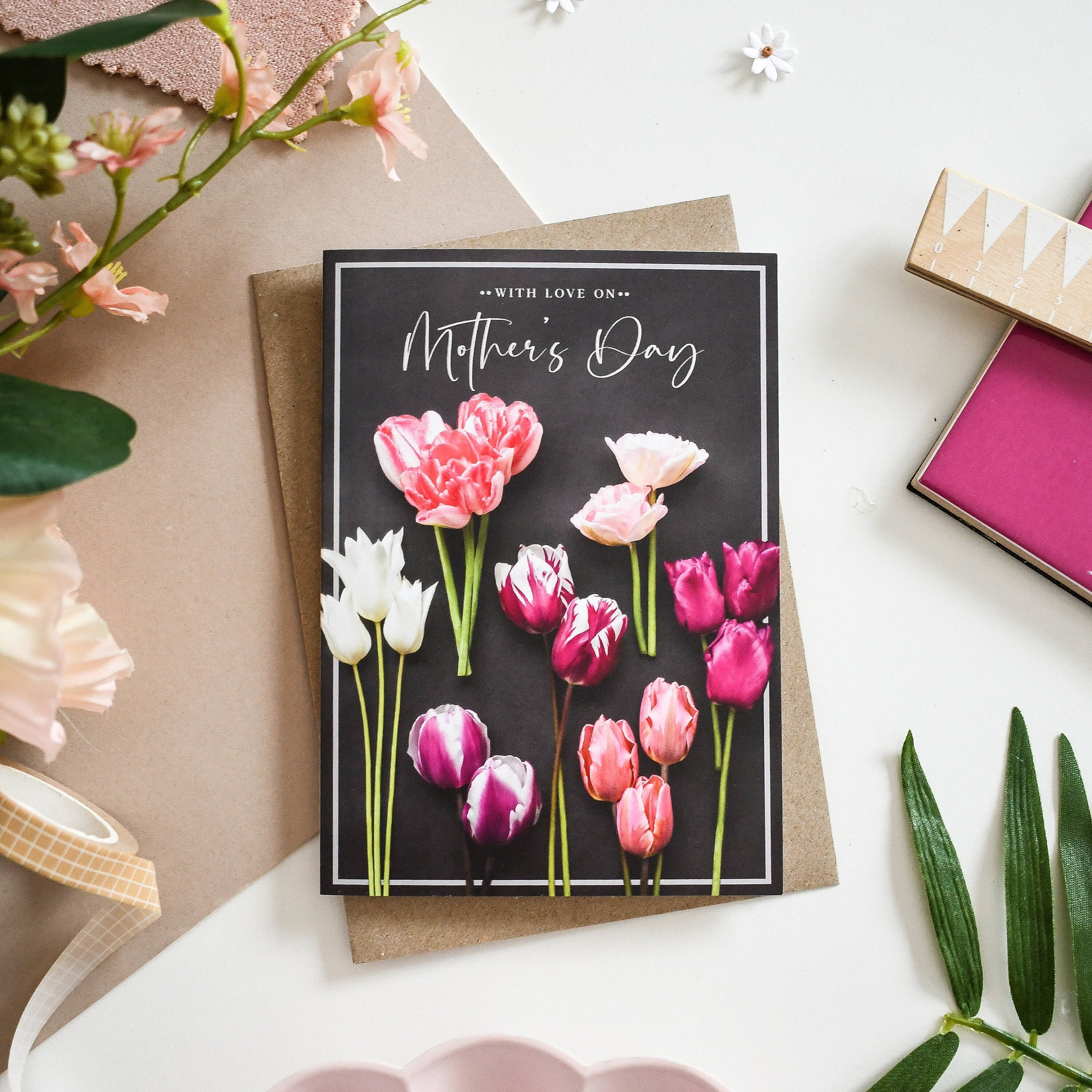 Mother&#39;s Day Card, Happy Mother&#39;s Day Card, Floral Mother&#39;s Day Card, Mothering Sunday Card, Tulips Card, Card For Mum, Silver Foiled