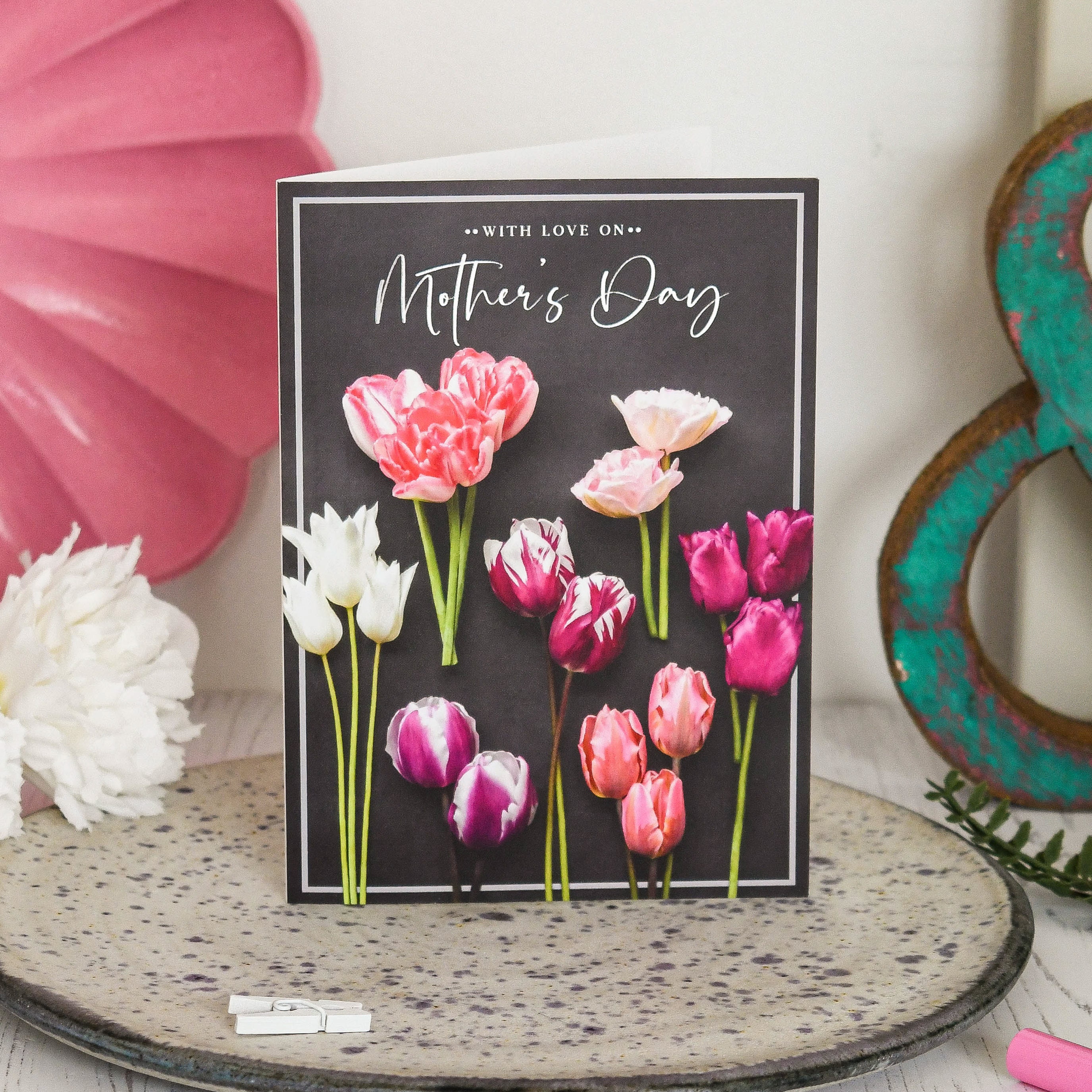 Mother&#39;s Day Card, Happy Mother&#39;s Day Card, Floral Mother&#39;s Day Card, Mothering Sunday Card, Tulips Card, Card For Mum, Silver Foiled
