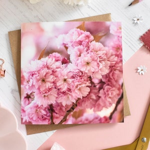 Carte de voeux fleurs de cerisier, Carte de voeux florale, Cartes de voeux botaniques, Cartes vierges, Carte d'anniversaire rose, Cartes de correspondance florales printanières