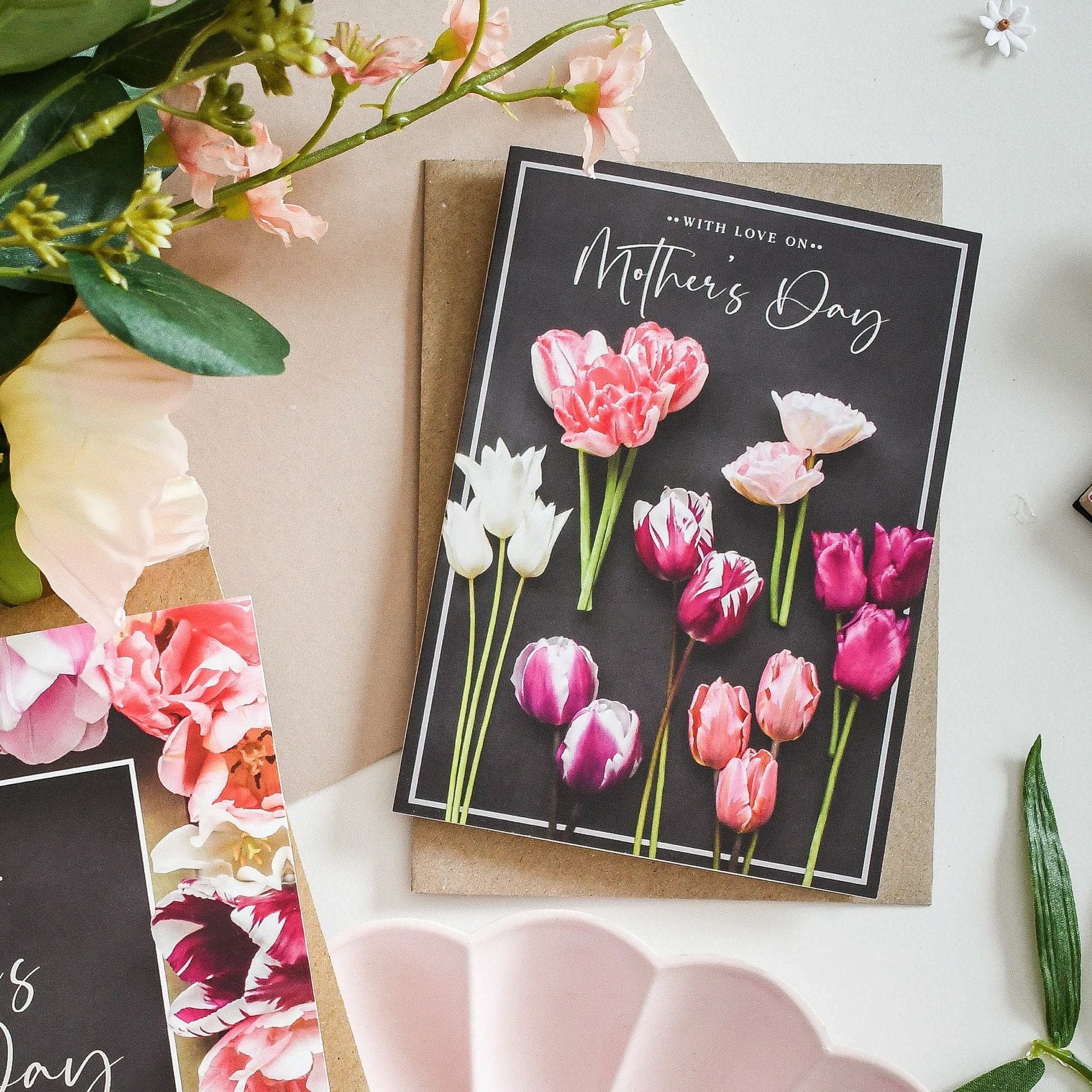 Mother&#39;s Day Card, Happy Mother&#39;s Day Card, Floral Mother&#39;s Day Card, Mothering Sunday Card, Tulips Card, Card For Mum, Silver Foiled