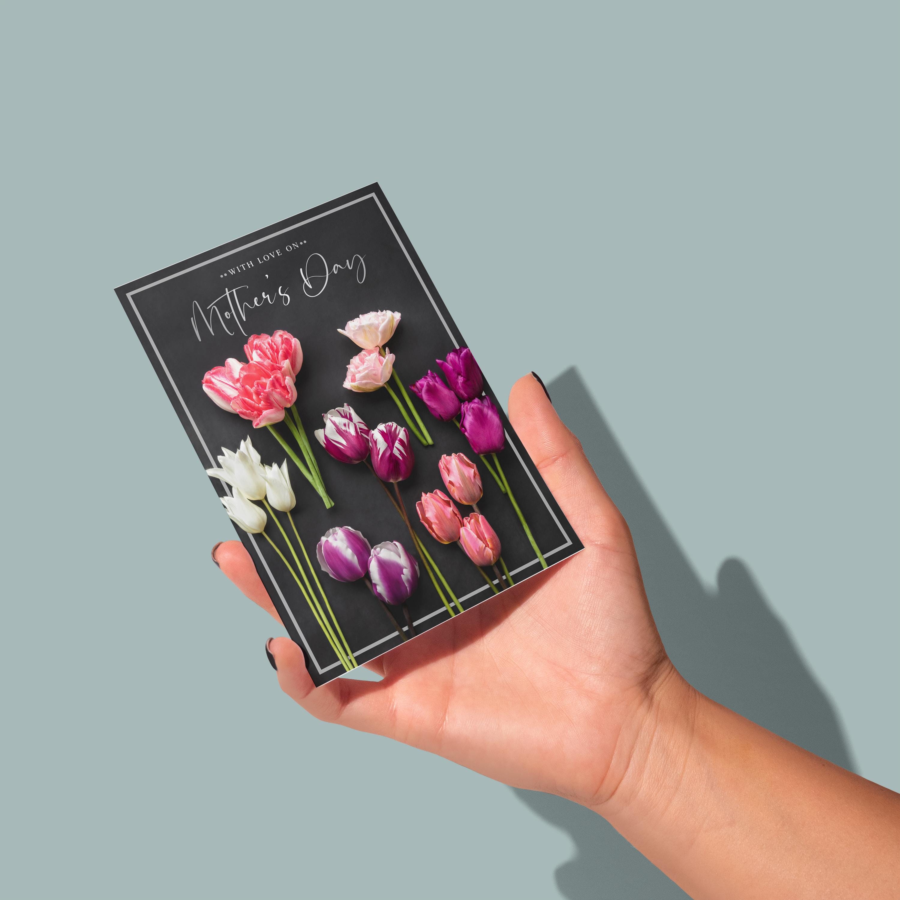 Mother&#39;s Day Card, Happy Mother&#39;s Day Card, Floral Mother&#39;s Day Card, Mothering Sunday Card, Tulips Card, Card For Mum, Silver Foiled