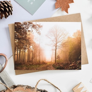 Carte paysage d'automne, carte de voeux vierge forêt, cartes de voeux botaniques, campagne britannique, carte d'anniversaire arbre, cartes de correspondance arbres