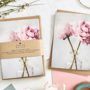 Roze pioenrozen Notitiekaarten, bloemenwenskaart, botanische wenskaarten, bloemen verjaardagskaart, blanco notitiekaarten, multipack-kaarten