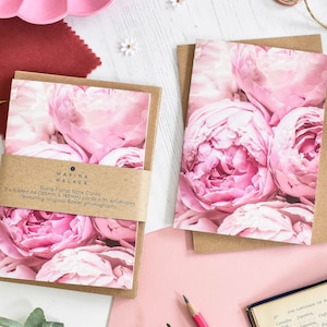 Pioenrozen Notitiekaarten, bloemenwenskaart, botanische wenskaarten, roze bloemen verjaardagskaart, blanco notitiekaarten, multipack-kaarten