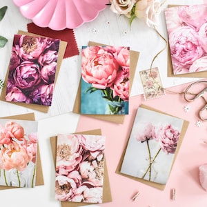 Jeu de 6 cartes pivoine, cartes de voeux pivoines, cartes de correspondance vierges, jeu de cartes de voeux, emballage multiple, cartes de voeux fleurs
