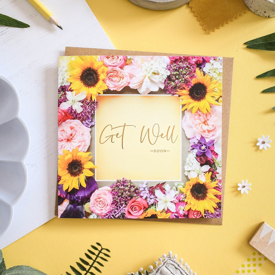 Gold Foiled Floral Get Well Soon Card - Etsy
