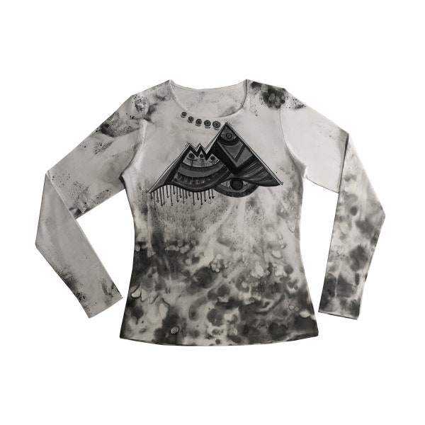 Handbemaltes T-Shirt, abstraktes Design, inspiriert von den Blumen der Anden und Paramo. Zeitlose Paramo-Kollektion, einzigartiges Kleidungsstück.