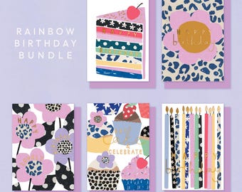 Rainbow Birthday Bundle - Pack of Five Birthday Cards