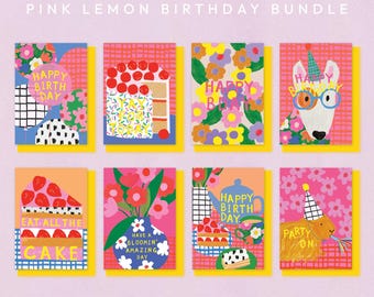 Pink Lemon Birthday Bundle - Pack of Eight Birthday Cards