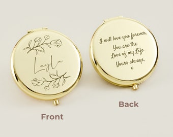 Luxurious Pocket Mirror For Bridesmaid Gifts,Personalized Fancy Compact Mirror Gift For Wedding,Customized Birth Flower For Her