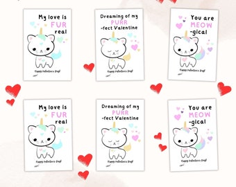 Cat Valentine's Day Cards Printable Kittycorn Classroom Valentine's Day Cards for Kids Valentine's Day Gift Tags Instant Download