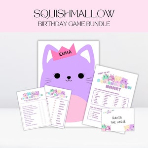 Kids Games Printable Squish Birthday Instant Download Party Games This or That Ever or never What&#39;s my Squishmallow name pin the crown
