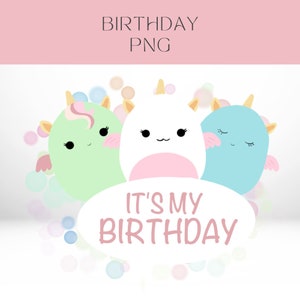 Squishmallow Birthday PNG Cute Unicorn Sublimation Stickers Instant Download PNG Clipart Images Transparent Backgrounds