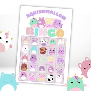 Bingo pour enfants imprimable Téléchargement immédiat Squish Bingo Jeux d'anniversaire Jeux pour l'école Ressources pour les enseignants Squishmallows Bingo Party imprimable